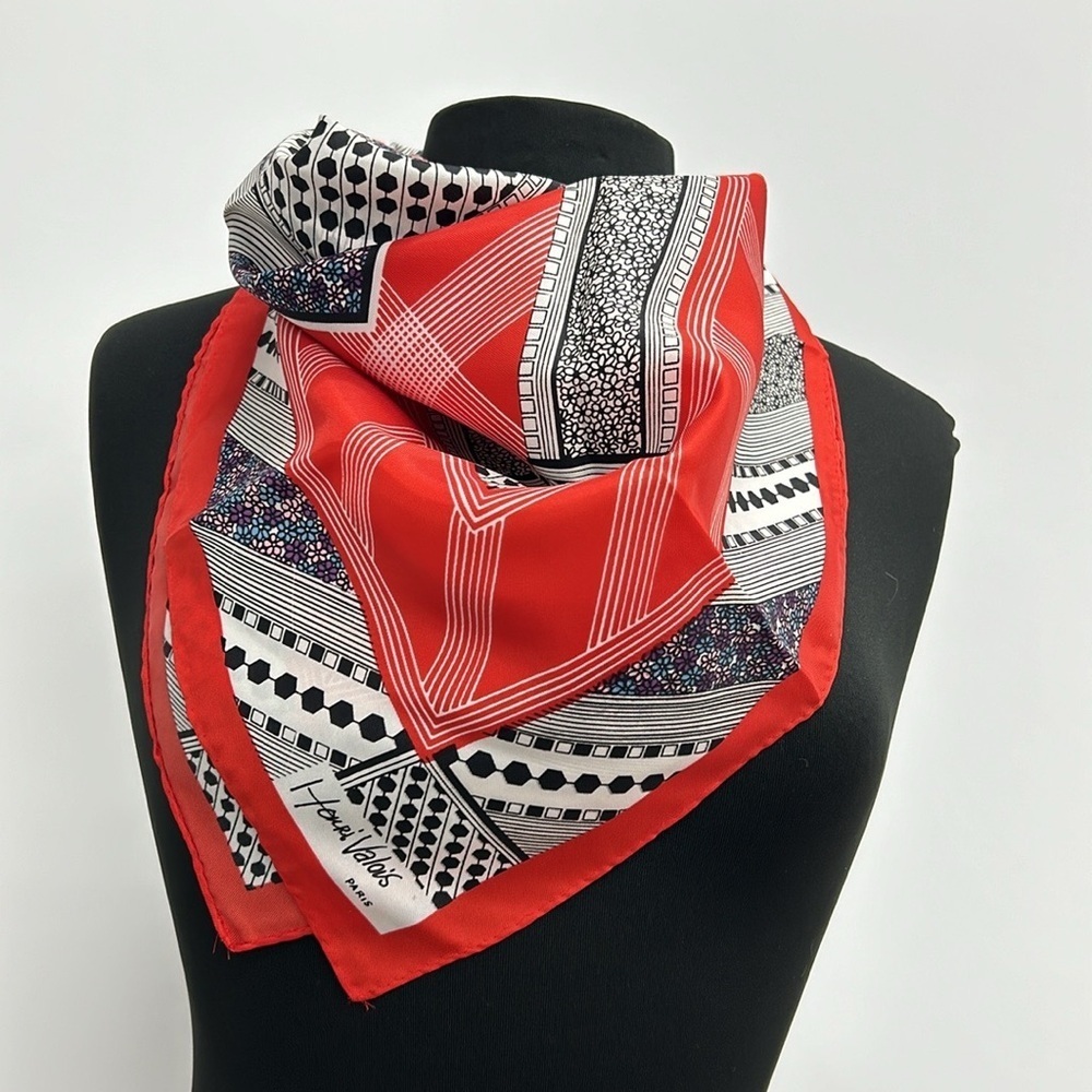 Vintage Henri Valois 70s Mixed Print Floral Stripe Acetate Scarf Mod 26"